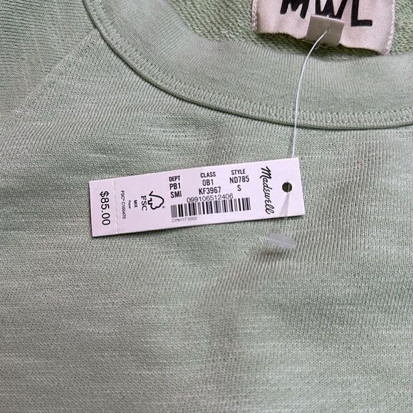 NWT Madewell Oversized Raglan Sweatshirt in Size Small and in Green/white - Picture 4 of 10